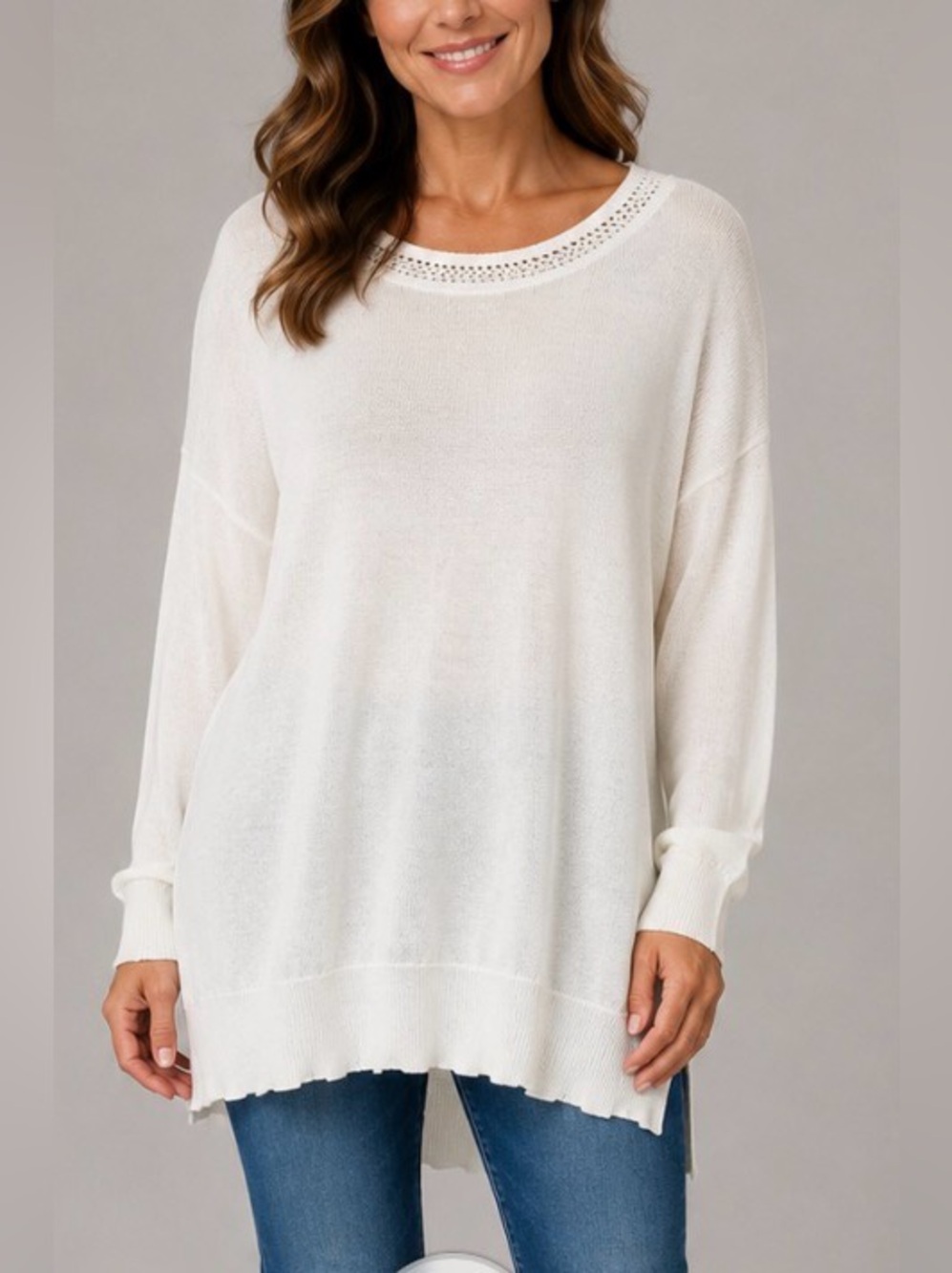 🤍 Joe Fresh White Light Knit Tunic Length Sweater Size Large